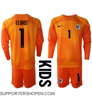 Frankrike Hugo Lloris #1 Målvakt Hemmatröja Barn VM 2022 Långärmad (+ korta byxor)
